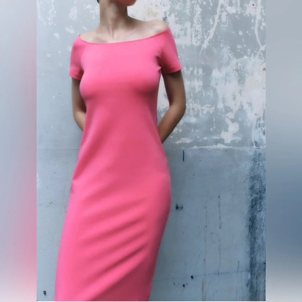 Zara Off the Shoulder Pink Midi Dress - Picture 2 of 5
